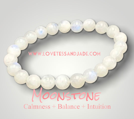 Genuine | Natural | Moonstone | 6mm | 8mm | Manifesting | Meditation | Yoga | Stacker | Gemstone | Goddess Stone | Feminine Power | Divine Energy | Fertility | Balancing | Compassion | Empathy | June Birthstone | Gemini | Crown Chakra