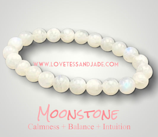 Genuine | Natural | Moonstone | 6mm | 8mm | Manifesting | Meditation | Yoga | Stacker | Gemstone | Goddess Stone | Feminine Power | Divine Energy | Fertility | Balancing | Compassion | Empathy | June Birthstone | Gemini | Crown Chakra