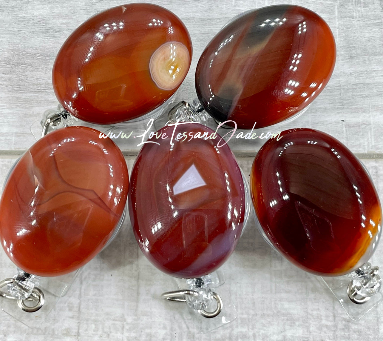 Natural | Carnelian | Gemstone | Crystal | Badge | Rotating Clip | Reel | Healing | Manifesting | Doctors | Nurses | Professional