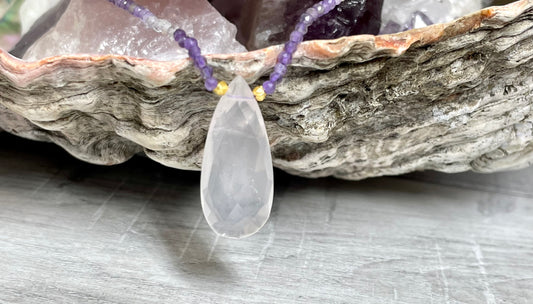 Natural Stone | Teardrop | Rose Quartz | Amethyst | Moonstone | Labradorite | Pendant | Necklace | Love | Protection | Calming | Balance | Reiki | Meditation | Yoga