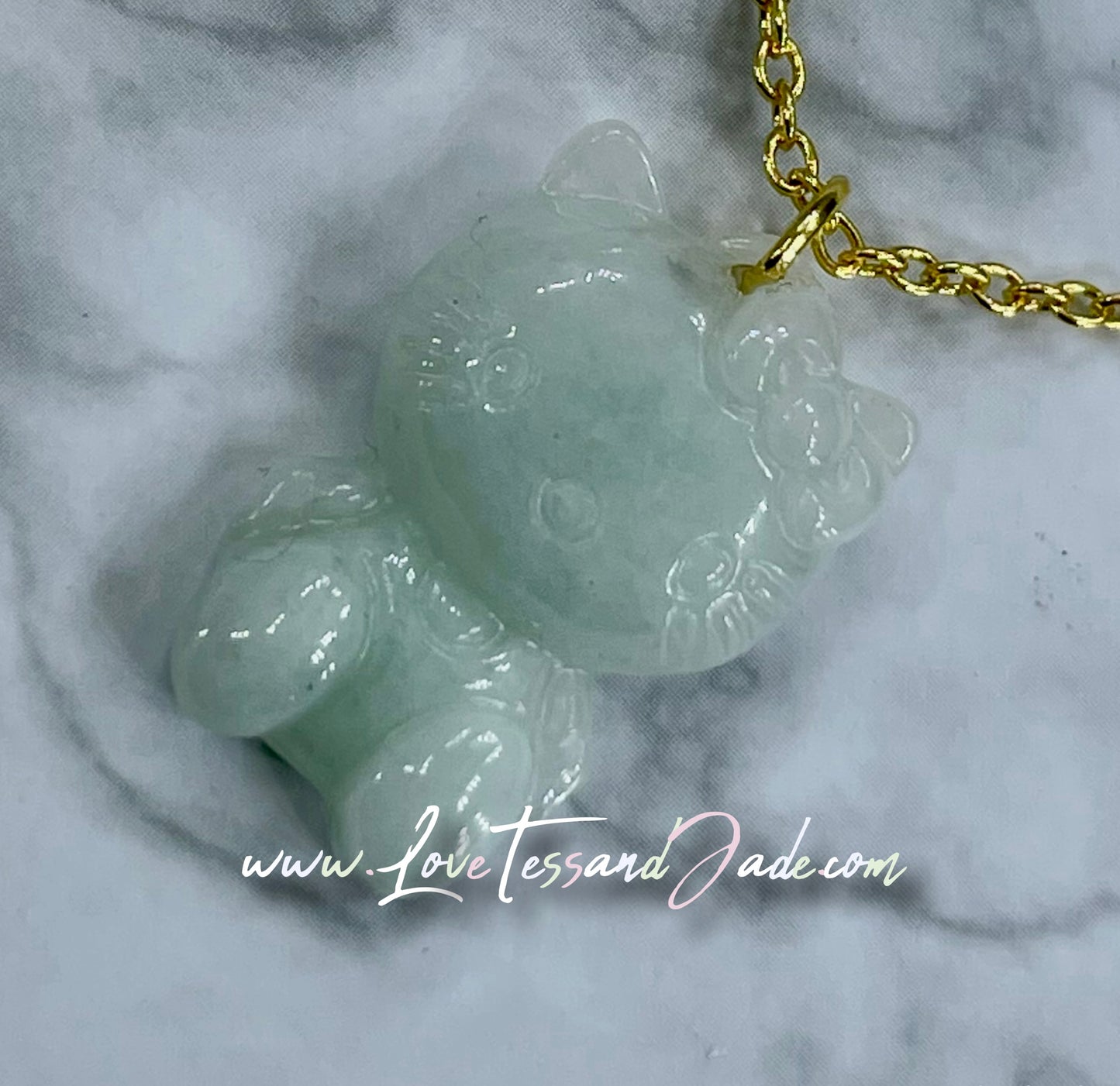 Kitty Kitty | Crystal |  Natural | Healing Crystal | Hand-Craved | Gemstone | Burmese Jade | Pendant | Necklace | 925 Plated Chain