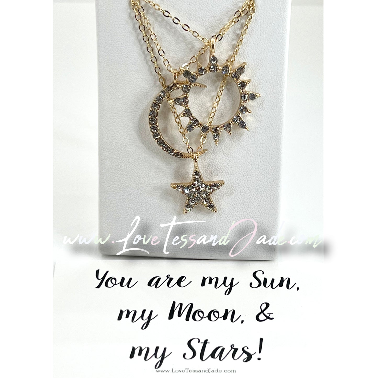 Dainty | Bohemian | Sun | Moon | Star | Crystal | Gold Plated | Necklace | 3 pcs set